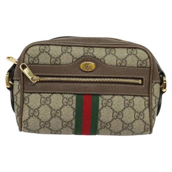 GUCCI GG Supreme Web Sherry Line Shoulder Bag PVC Brown Gold Auth - Picture 2 of 16